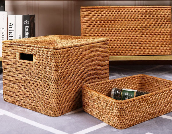 Oversized Rattan Storage Basket, Extra Large Rectangular Storage Basket for Clothes, Storage Baskets for Bathroom, Bedroom Storage Baskets-ArtWorkCrafts.com