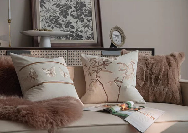 Modern Decorative Pillows for Bedroom, Decorative Pillow Arrangement Ideas for Couch, Embroidered Butterfly Pillow Covers, Large Decorative Throw Pillows for Living Room-ArtWorkCrafts.com