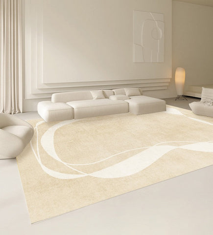 Dining Room Modern Rugs, Cream Color Modern Living Room Rugs, Thick Soft Modern Rugs for Living Room, Contemporary Rugs for Bedroom-ArtWorkCrafts.com