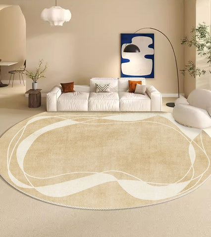 Thick Round Rugs under Coffee Table, Contemporary Modern Rug Ideas for Living Room, Modern Round Rugs for Dining Room, Circular Modern Rugs for Bedroom-ArtWorkCrafts.com
