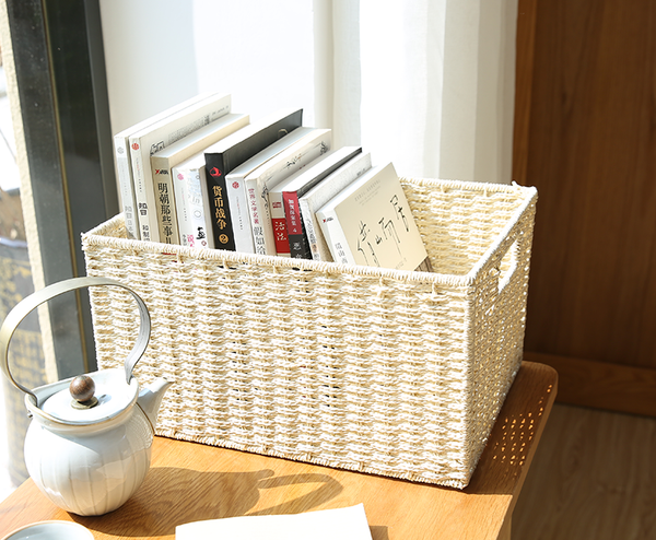 Large Woven Straw Storage Basket, Storage Basket for Bedroom, Rectangle Storage Basket, Picnic Storage Basket, Storage Basket for Toys-ArtWorkCrafts.com