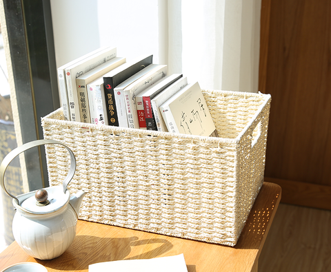 Large Woven Straw Storage Basket, Storage Basket for Bedroom, Rectangle Storage Basket, Picnic Storage Basket, Storage Basket for Toys-ArtWorkCrafts.com