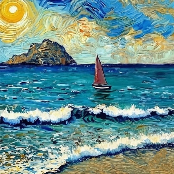 Seashore Beach Painting, Easy Seascape Painting Ideas, Simple Small Canvas Paintings, Palette Knife Paintings, Sail Boat at Sea, Original Small Landscape Paintings, Heavy Texture Canvas Art-ArtWorkCrafts.com