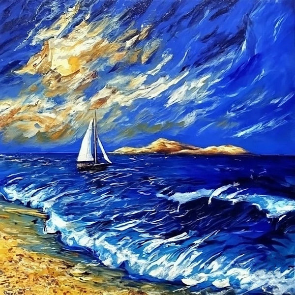 Palette Knife Paintings, Sail Boat at Sea, Wave Painting, Original Small Landscape Paintings, Hand Painted Canvas Paintings, Easy Seascape Painting Ideas, Heavy Texture Canvas Art-ArtWorkCrafts.com