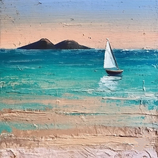 Simple Modern Art, Easy Seascape Painting Ideas, Simple Small Canvas Paintings, Sail Boat at Sea Painting, Original Small Landscape Paintings, Heavy Texture Canvas Art-ArtWorkCrafts.com