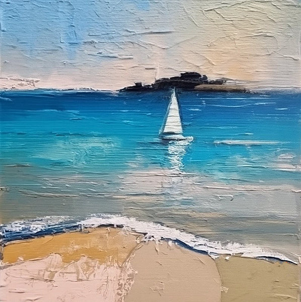 Simple Small Canvas Paintings, Sail Boat at Sea Painting, Hand Painted Canvas Art, Easy Seascape Painting Ideas, Small Landscape Painting-ArtWorkCrafts.com