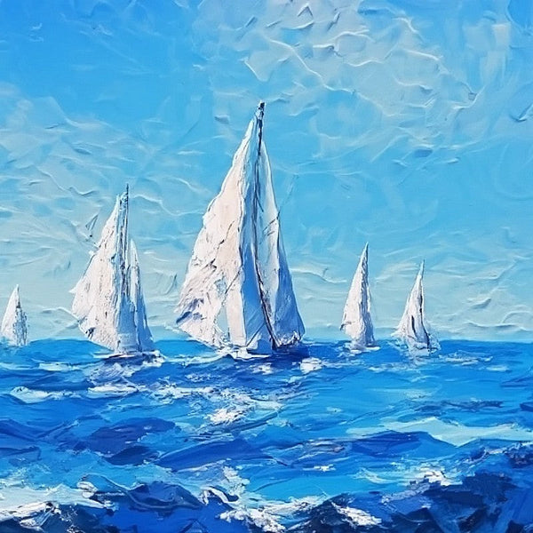 Hand Painted Canvas Paintings, Easy Seascape Painting Ideas, Palette Knife Paintings, Sail Boat at Sea, Wave Painting, Small Landscape Painting, Heavy Texture Canvas Art-ArtWorkCrafts.com
