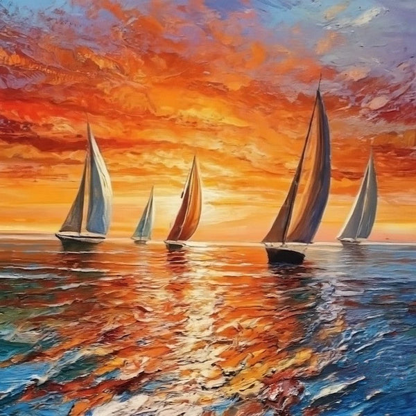 Small Hand Painted Art, Hawaii Sail Boat Sunset Painting, Heavy Texture Canvas Artwork, Easy Landscape Painting Ideas, Simple Small Canvas Paintings-ArtWorkCrafts.com