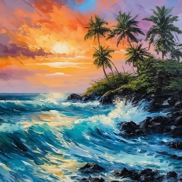Florida Seashore Beach Sunrise Painting, Heavy Texture Canvas Art, Original Small Landscape Paintings, Small Palette Knife Oil Paintings, Easy Landscape Painting Ideas, Simple Small Canvas Paintings-ArtWorkCrafts.com