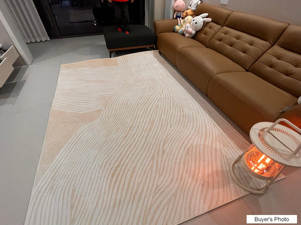 Cream Color Modern Living Room Rugs, Dining Room Modern Rugs, Thick Soft Floor Carpets for Living Room, Soft Contemporary Rugs for Bedroom-ArtWorkCrafts.com
