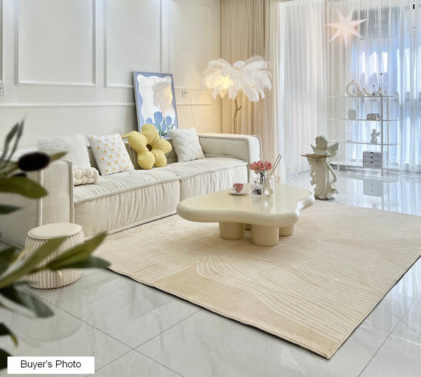 Cream Color Modern Living Room Rugs, Dining Room Modern Rugs, Thick Soft Floor Carpets for Living Room, Soft Contemporary Rugs for Bedroom-ArtWorkCrafts.com