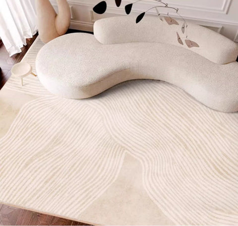Cream Color Modern Living Room Rugs, Dining Room Modern Rugs, Thick Soft Floor Carpets for Living Room, Soft Contemporary Rugs for Bedroom-ArtWorkCrafts.com