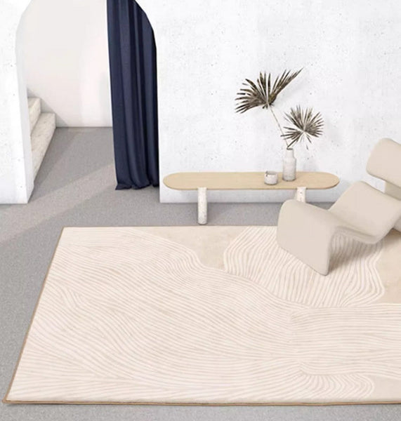 Cream Color Modern Living Room Rugs, Dining Room Modern Rugs, Thick Soft Floor Carpets for Living Room, Soft Contemporary Rugs for Bedroom-ArtWorkCrafts.com