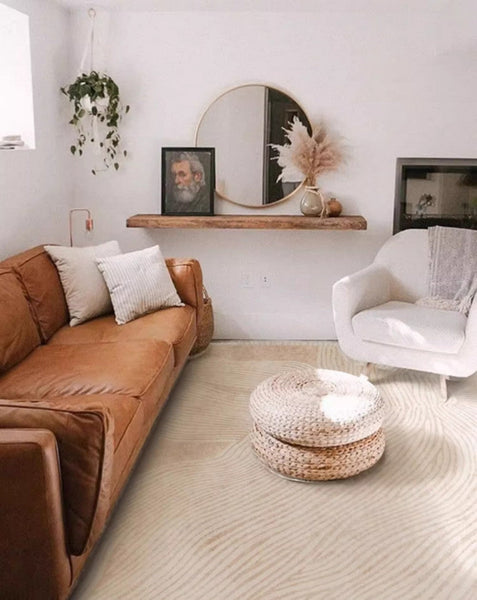 Cream Color Modern Living Room Rugs, Dining Room Modern Rugs, Thick Soft Floor Carpets for Living Room, Soft Contemporary Rugs for Bedroom-ArtWorkCrafts.com