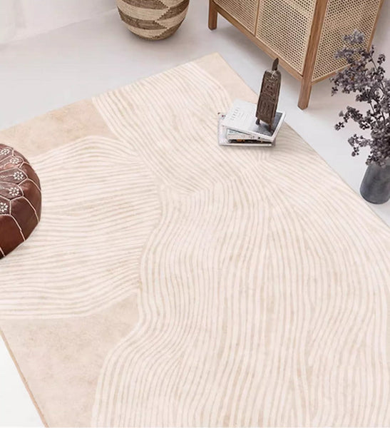 Cream Color Modern Living Room Rugs, Dining Room Modern Rugs, Thick Soft Floor Carpets for Living Room, Soft Contemporary Rugs for Bedroom-ArtWorkCrafts.com