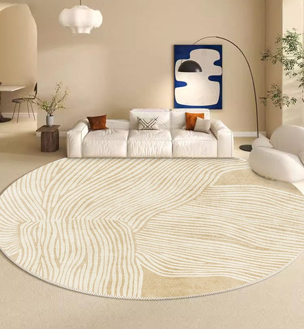 Modern Round Rugs for Dining Room, Circular Modern Rugs for Bedroom, Thick Round Rugs under Coffee Table, Contemporary Modern Rug Ideas for Living Room-ArtWorkCrafts.com