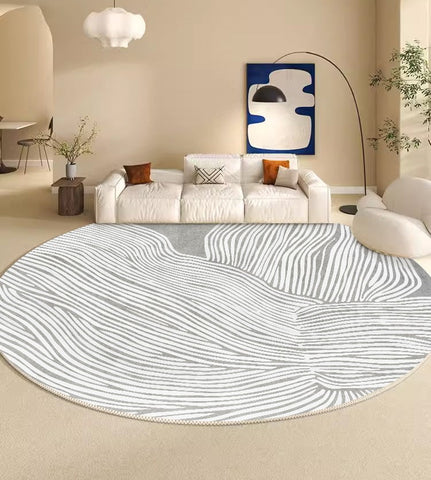Modern Round Rugs for Dining Room, Gray Round Rugs under Coffee Table, Circular Modern Rugs for Bedroom, Contemporary Modern Rug Ideas for Living Room-ArtWorkCrafts.com