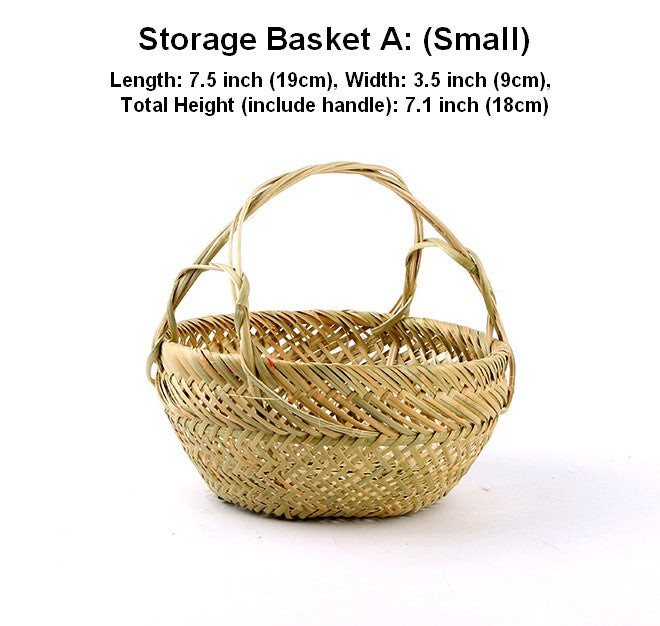 Large Picnic Food Basket with Handle, Natural Hand-woven Bamboo Basket, Lovely Bamboo Baskets for Vegetable, Natural Fruit Basket Kitchen Storage Baskets-ArtWorkCrafts.com