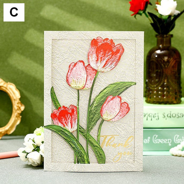 Tulip Flower Greeting Cards, Creative Birthday Greeting Card, Beautiful Greeting Cards to Friends, Original Handmade Greeting Cards-ArtWorkCrafts.com