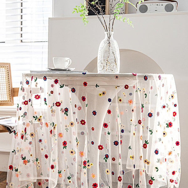 Extra Large Rectangular Tablecloth for Oval Table, Spring Flower Lace Tablecloths, Lace Embroidered Table Covers, Rectangular Table Covers for Coffee Table-ArtWorkCrafts.com