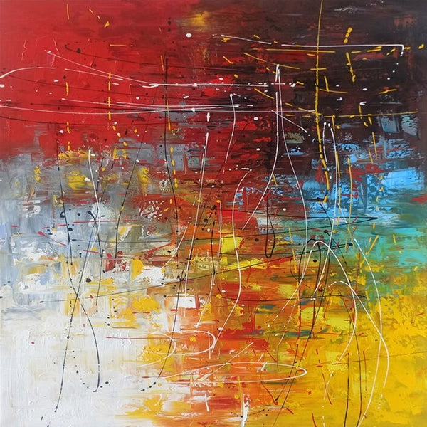Contemporary Art Painting, Modern Paintings, Bedroom Acrylic Painting, Living Room Wall Painting, Large Red Canvas Painting, Simple Painting Ideas-ArtWorkCrafts.com