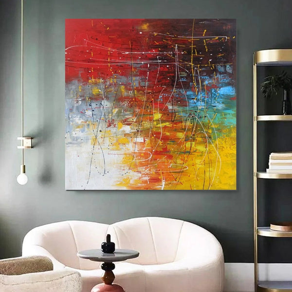 Contemporary Art Painting, Modern Paintings, Bedroom Acrylic Painting, Living Room Wall Painting, Large Red Canvas Painting, Simple Painting Ideas-ArtWorkCrafts.com