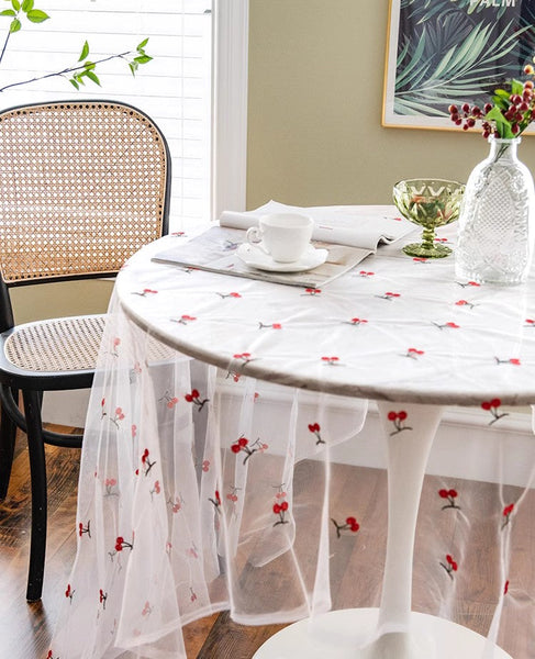 Extra Large Rectangular Tablecloth for Oval Table, Rectangular Table Covers for Coffee Table, Cherry Lace Tablecloths, Lace Embroidered Table Covers-ArtWorkCrafts.com