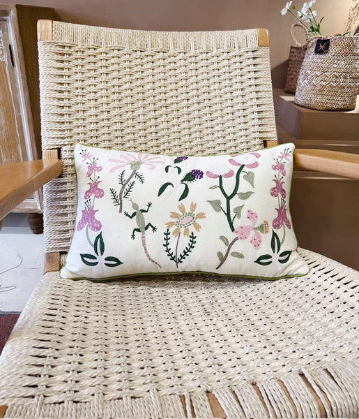 Embroider Flower Cotton Pillow Covers, Spring Flower Decorative Throw Pillows, Farmhouse Sofa Decorative Pillows, Flower Decorative Throw Pillows for Couch-ArtWorkCrafts.com