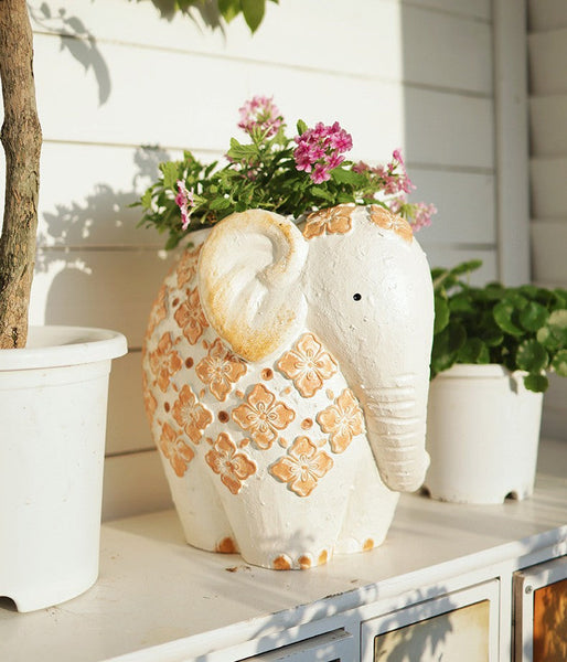 Oversized Modern Garden Flower Pot, Extra Large Elephant Garden Flowerpots, Animal Statue for Garden Ornaments, Resin Statue for Garden, Villa Outdoor Garden Flower Pots-ArtWorkCrafts.com