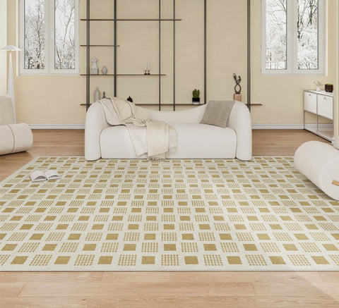 Modern Rug Ideas for Bedroom, Dining Room Modern Floor Carpets, Chequer Modern Rugs for Living Room, Contemporary Soft Rugs Next to Bed-ArtWorkCrafts.com