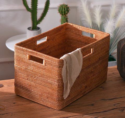 Large Laundry Storage Basket for Clothes, Rectangular Storage Basket, Rattan Baskets, Storage Baskets for Bedroom, Storage Baskets for Shelves-ArtWorkCrafts.com