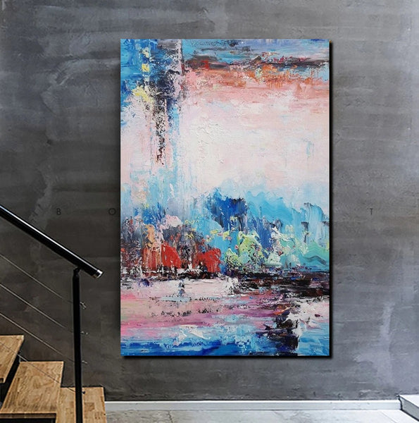 Modern Paintings Behind Sofa, Abstract Paintings for Living Room, Palette Knife Canvas Art, Impasto Wall Art, Buy Paintings Online-ArtWorkCrafts.com