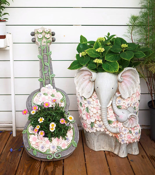 Unique Guitar Flowerpot for Garden Ornaments, Modern Garden Flower Pot, Beautiful Guitar Flowerpot, Villa Outdoor Decor Gardening Ideas-ArtWorkCrafts.com