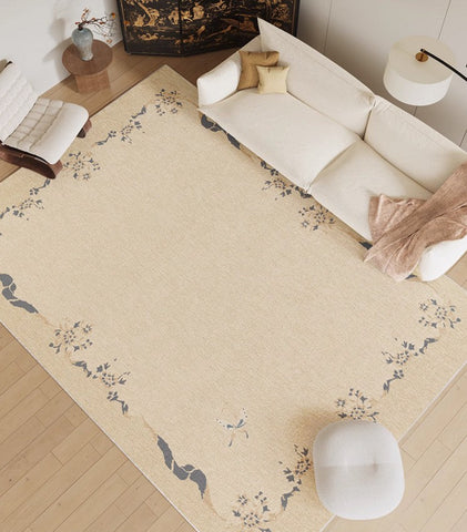 Cream Color Flower Pattern Rugs under Coffee Table, Large Modern Rugs for Bedroom, Modern Rugs for Living Room, Contemporary Modern Rugs for Dining Room