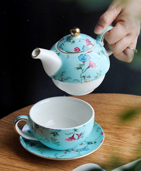 Stackable Teapot and Cup Set, Ceramic Tea Pot with Integrated Cup, Porcelain Teapot with Matching Cup and Saucer in Gift Box, Mother and Baby Teapot with Matching Saucer-ArtWorkCrafts.com