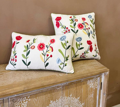 Throw Pillows for Couch, Spring Flower Decorative Throw Pillows, Farmhouse Sofa Decorative Pillows, Embroider Flower Cotton Pillow Covers-ArtWorkCrafts.com