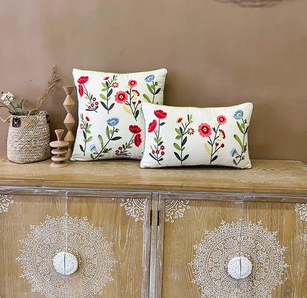Throw Pillows for Couch, Spring Flower Decorative Throw Pillows, Farmhouse Sofa Decorative Pillows, Embroider Flower Cotton Pillow Covers-ArtWorkCrafts.com