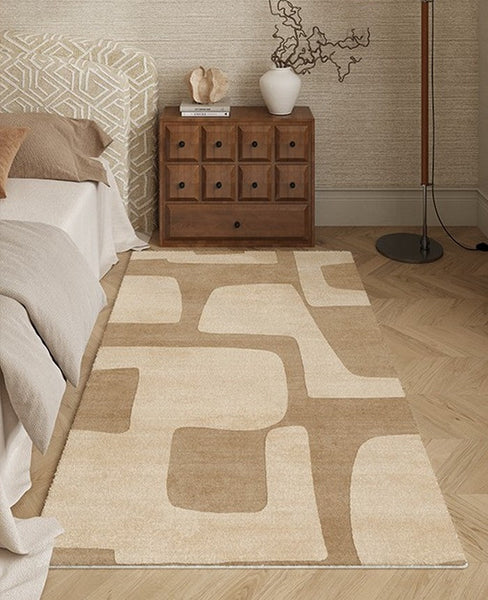 Unique Geometric Modern Rugs under Dining Room Table, Brown Modern Carpets for Office, Abstract Modern Rugs for Living Room, Contemporary Modern Rugs Next to Bed-ArtWorkCrafts.com