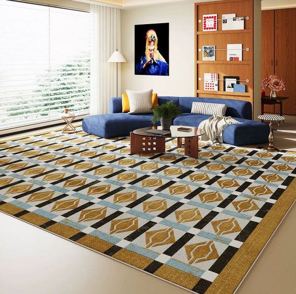 Modern Living Room Rug Ideas, Geometric Modern Rugs for Dining Room, Mid Century Colorful Rugs, Contemporary Abstract Rugs under Coffee Table-ArtWorkCrafts.com