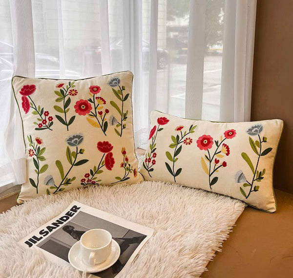 Throw Pillows for Couch, Spring Flower Decorative Throw Pillows, Farmhouse Sofa Decorative Pillows, Embroider Flower Cotton Pillow Covers-ArtWorkCrafts.com