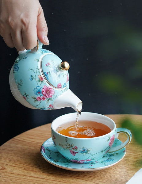 Stackable Teapot and Cup Set, Ceramic Tea Pot with Integrated Cup, Porcelain Teapot with Matching Cup and Saucer in Gift Box, Mother and Baby Teapot with Matching Saucer-ArtWorkCrafts.com