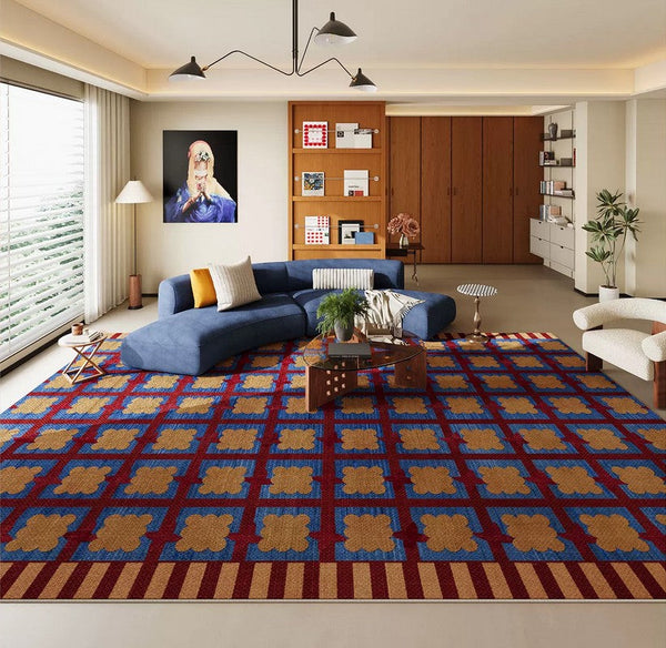 Colorful Modern Rugs for Living Room, Geometric Modern Rugs for Dining Room, Mid Century Modern Rugs, Contemporary Abstract Rugs under Coffee Table-ArtWorkCrafts.com
