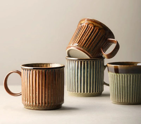 Large Modern Handmade Pottery Coffee Cup, Large Capacity Coffee Mugs, Unique Tea Cup, Creative Brown Green Ceramic Coffee Mugs-ArtWorkCrafts.com