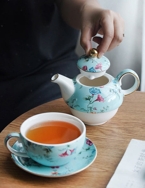 Stackable Teapot and Cup Set, Ceramic Tea Pot with Integrated Cup, Porcelain Teapot with Matching Cup and Saucer in Gift Box, Mother and Baby Teapot with Matching Saucer-ArtWorkCrafts.com
