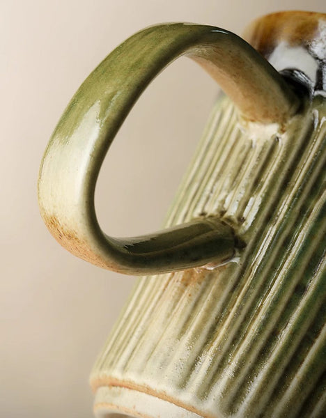 Large Modern Handmade Pottery Coffee Cup, Large Capacity Coffee Mugs, Unique Tea Cup, Creative Brown Green Ceramic Coffee Mugs-ArtWorkCrafts.com