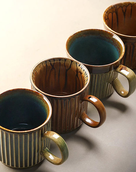 Unique Tea Cup, 10 oz Creative Brown Green Ceramic Coffee Mugs, Large Modern Handmade Pottery Coffee Cup, Large Capacity Coffee Mugs-ArtWorkCrafts.com