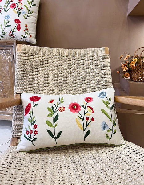 Throw Pillows for Couch, Spring Flower Decorative Throw Pillows, Farmhouse Sofa Decorative Pillows, Embroider Flower Cotton Pillow Covers-ArtWorkCrafts.com