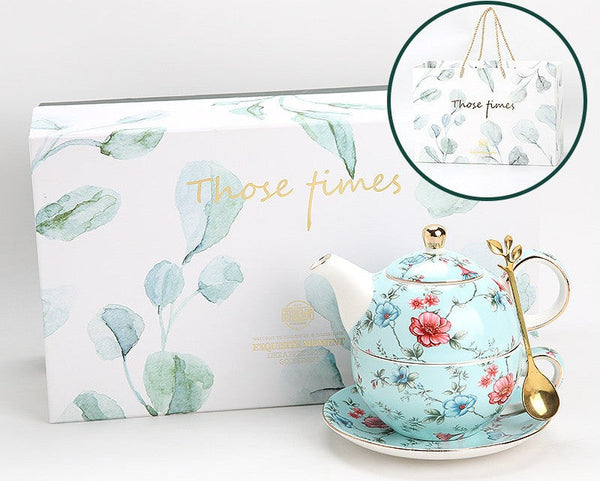 Stackable Teapot and Cup Set, Ceramic Tea Pot with Integrated Cup, Porcelain Teapot with Matching Cup and Saucer in Gift Box, Mother and Baby Teapot with Matching Saucer-ArtWorkCrafts.com