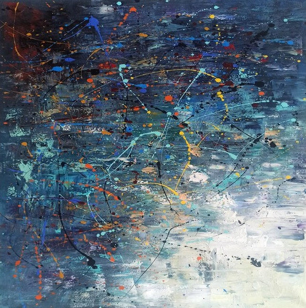 Modern Abstract Wall Art, Large Painting for Sale, Easy Painting Ideas for Living Room, Blue Acrylic Painting on Canvas, Huge Canvas Paintings