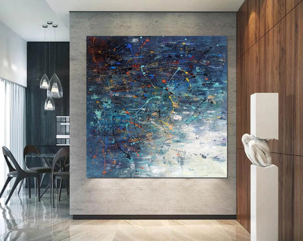 Modern Abstract Wall Art, Large Painting for Sale, Easy Painting Ideas for Living Room, Blue Acrylic Painting on Canvas, Huge Canvas Paintings